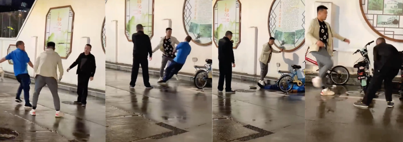 街头拳王争霸赛，白衣男子一人ko两人，人老了就是好，被打中一拳倒头就睡 还有路人现场解说